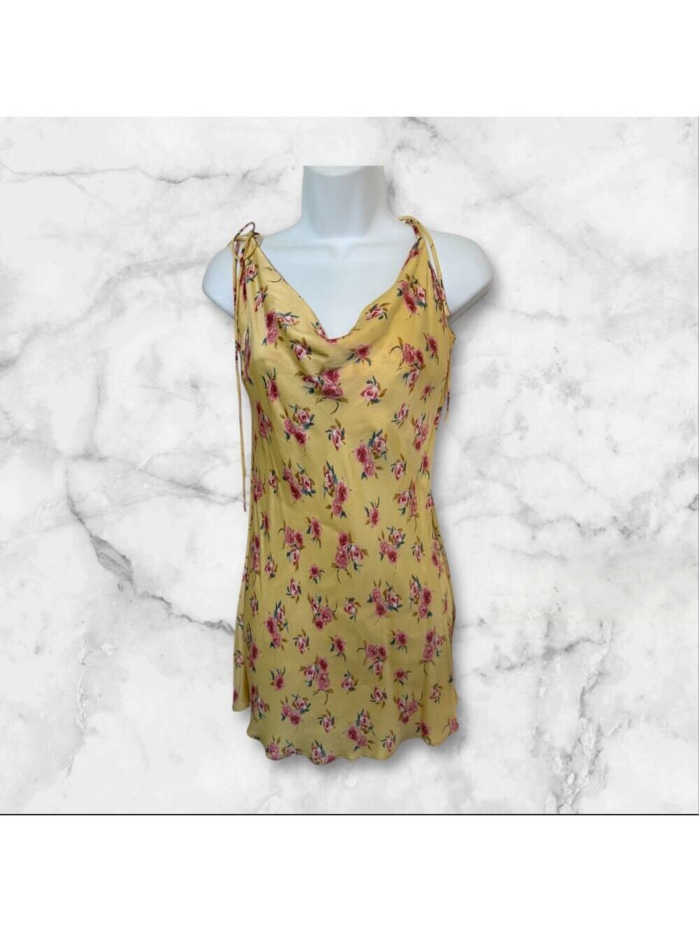 Zara Slip Dress Yellow w/Floral Pattertn 100% Viscose. L